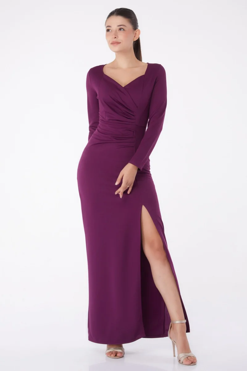 Tofisa Plain Double Breasted Women's Purple Evening Dress - 13254