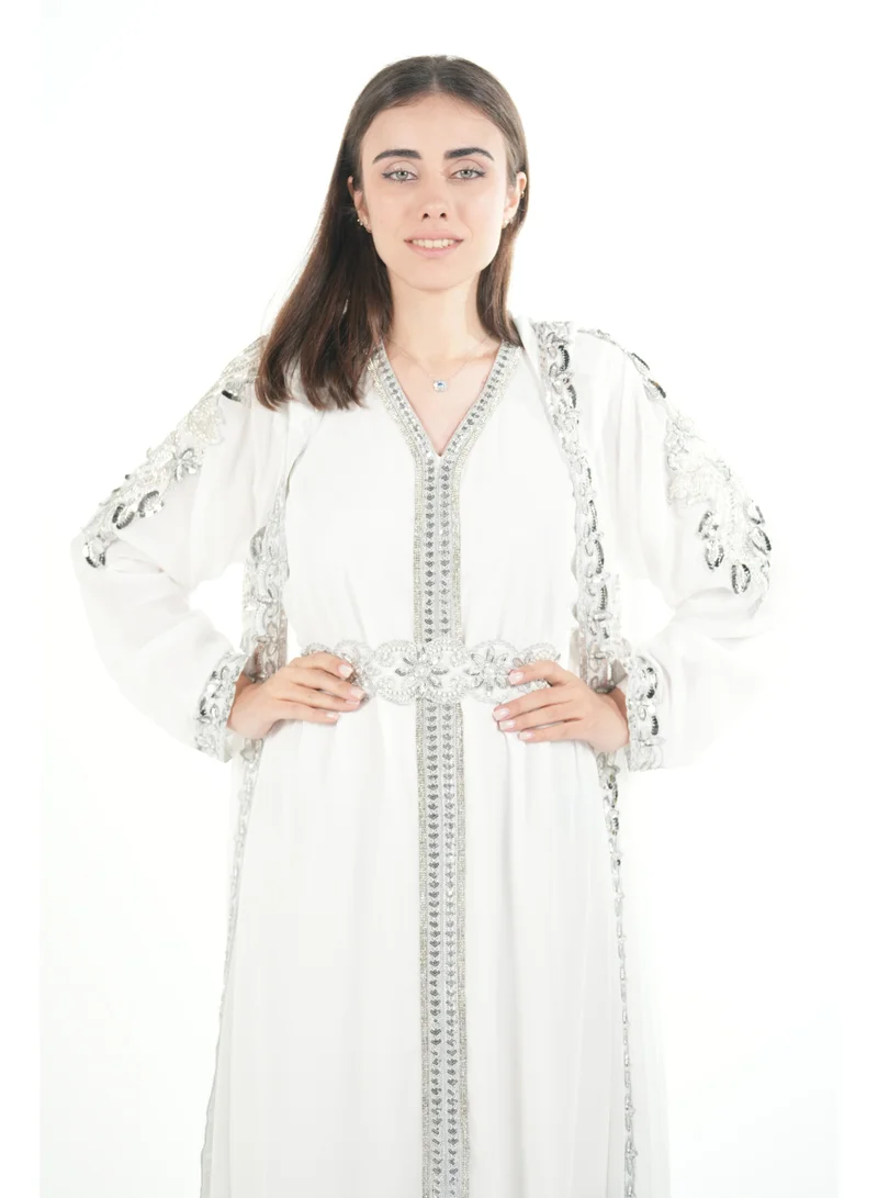AL BENT AL SHARQIEH White embroidered kaftan dress jalabia for Women | Best Price UAE
