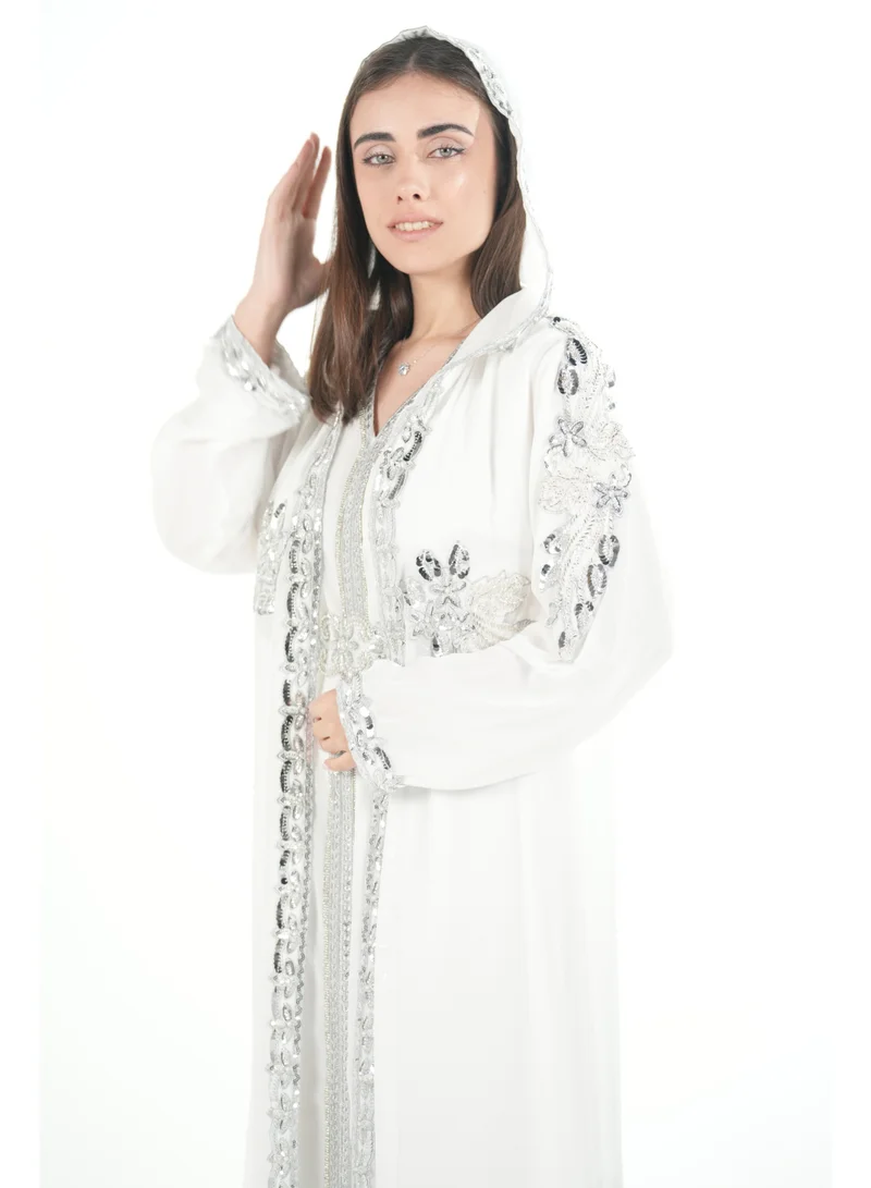 AL BENT AL SHARQIEH White embroidered kaftan dress jalabia for Women | Best Price UAE
