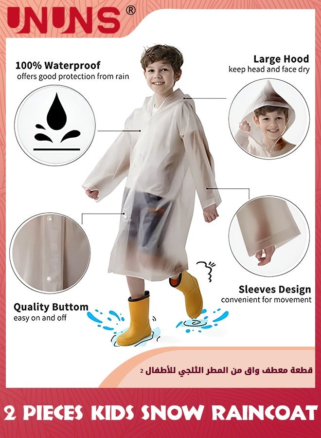 UNUNS 2 Pcs Kids Raincoat, Kids Waterproof Thick Rain Ponchos For Kids,Reusable Emergency Rain Coats For Boys Girls,Kids Snow Rainwear Jacket with Hood,Portable EVA Rain Jacket,Grey  - Image 2