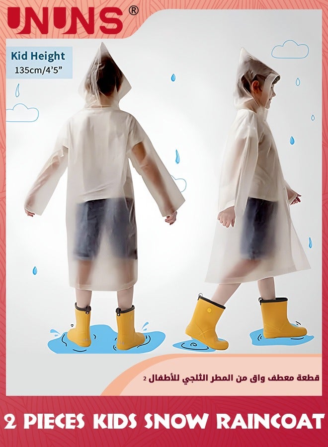 UNUNS 2 Pcs Kids Raincoat, Kids Waterproof Thick Rain Ponchos For Kids,Reusable Emergency Rain Coats For Boys Girls,Kids Snow Rainwear Jacket with Hood,Portable EVA Rain Jacket,Grey  - Image 5