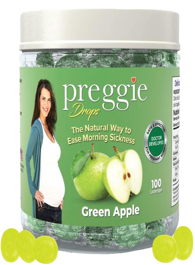 Three Lollies Preggie Pop Drops Pregnancy Nausea Relief Morning Sickness Candy with Essential Oils for Pregnant Women – Green Apple, 100 Count - Image 1