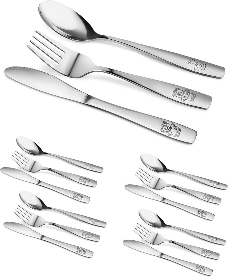 GlossyEnd 15 Piece Stainless Steel Kids Cutlery Child and Toddler Safe Flatware Kids Silverware Kids Utensil Set Includes 5 Knives 5 Forks 5 Spoons Total of 5 Place Settings Ideal for Home and Preschools - Image 1