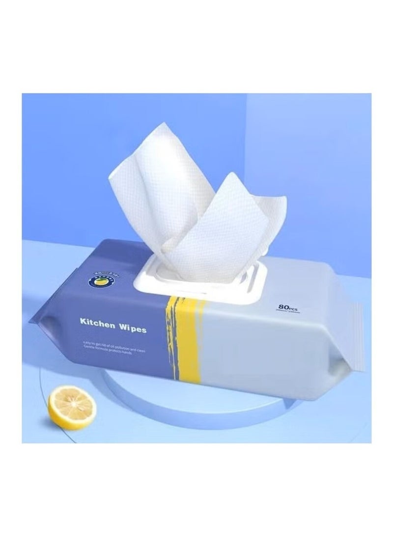 مناديل دهون مطبخ مبللة للاستعمال مرة واحدة 80 منديل- مناديل مطعم قوية لإزالة الشحوم والبقع الغذائية وتنظيف الطاولات الزجاجية المبللة - Image 1