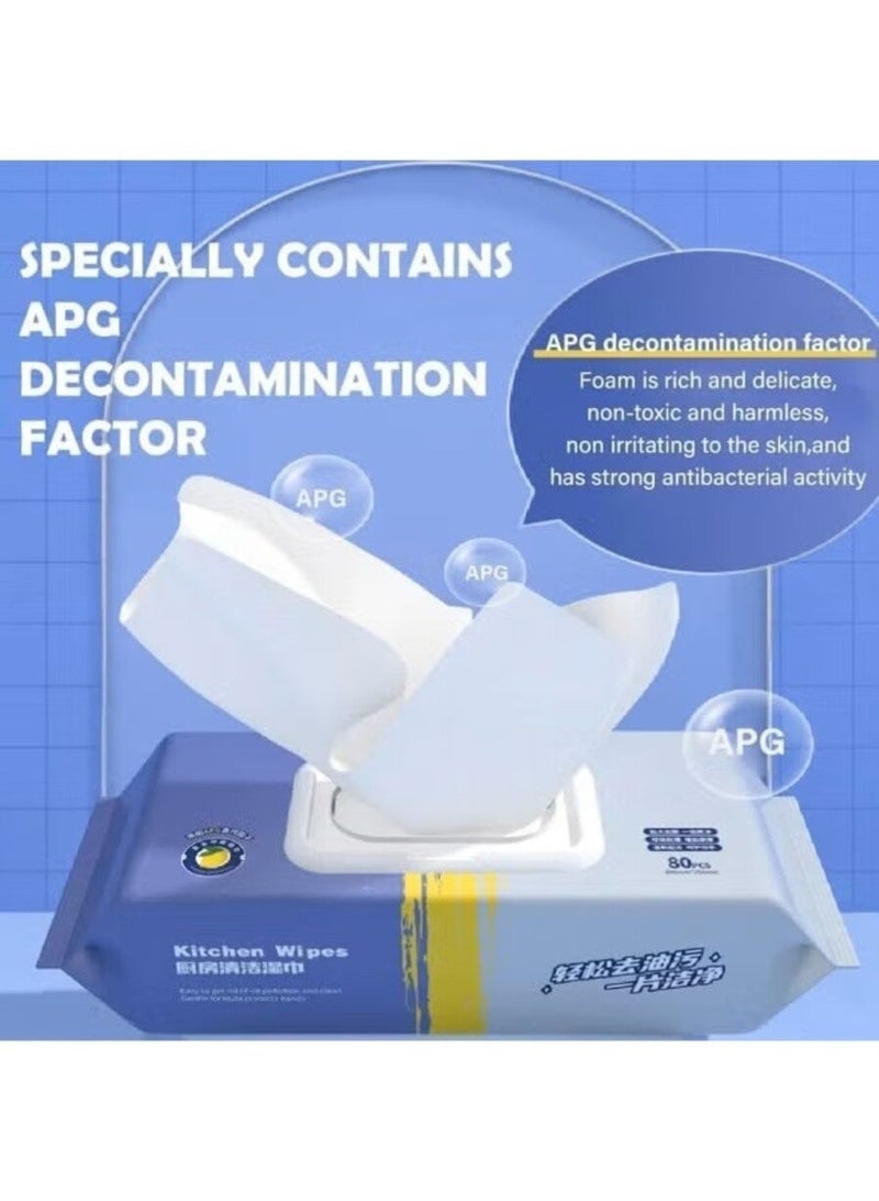 Disposable kitchen grease wipes 80 wipes - strong restaurant wipes for removing grease and food stains and cleaning wet glass tables. - Image 2