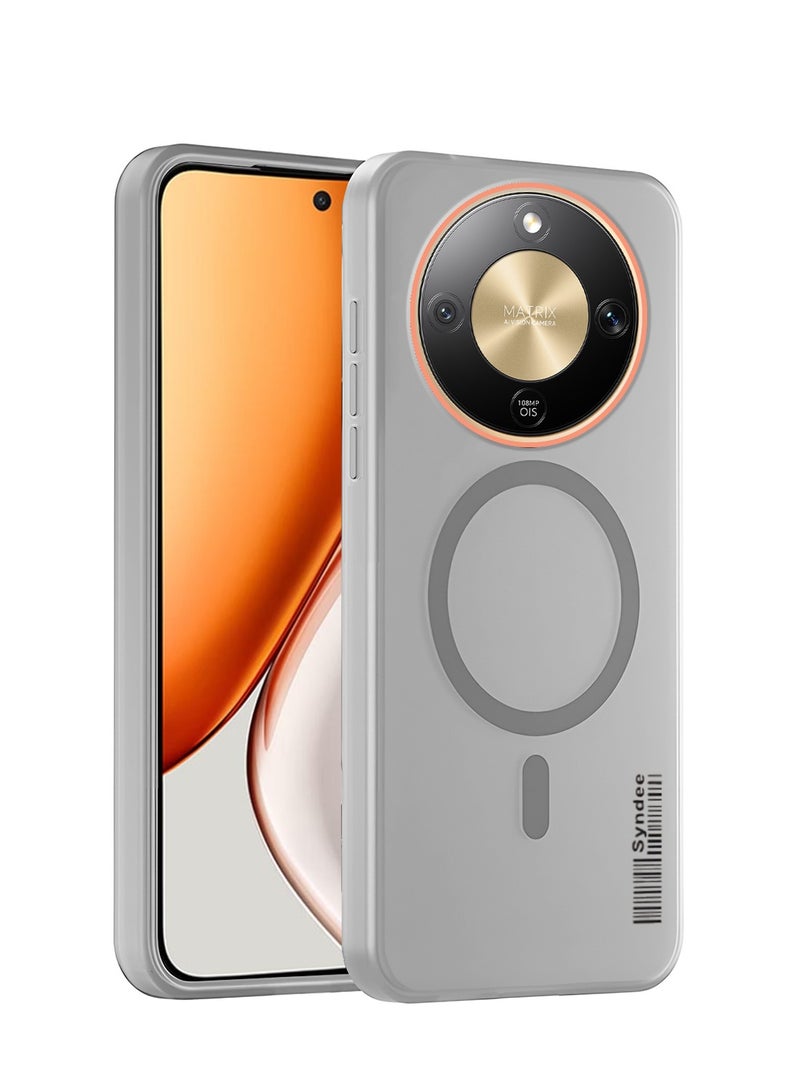 سيندي غطاء حماية لهاتف Honor X70 5G 2025 من سلسلة Syndee، شفاف جزئيًا، متوافق مع MagSafe، مزود بشحن مغناطيسي، مع حواف مرتفعة للكاميرا، تصميم أنيق - رمادي (MCMPMN) - Image 1
