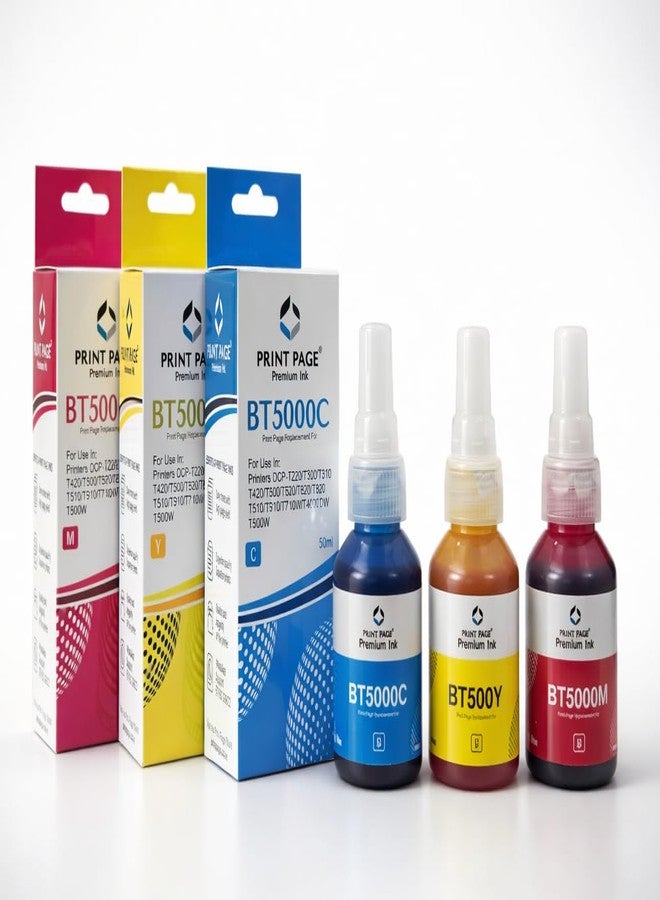 Print Page BT5000 C/Y/M Premium Refill Ink Compatible for Printers T220, T420, T520, T820, T920, T510, T910, T710, T4000W, T4500W, T300W, T800W, T700, T810 (Cyan/Yellow/Magenta - 1 pcs) (50ml Each) - Image 1