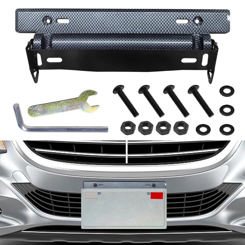 YoRise Car License Plate Holder Adjustable Automotive Tag Mount Bracket with Screws and Nuts Carbon Fiber Front License Plate Frame Holder Universal Vehicle DIY Modification Accessory CarbonFiber - Image 3
