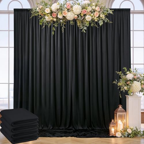 NSSONBEN 20ft x 10ft Wrinkle Free Black Backdrop Curtain for Parties Weddings, 4 Panels Silk Polyester Black Drapes for Backdrop 10 ft Photo Back Drop Cloth for Birthday Graduation Photography Background - Image 1