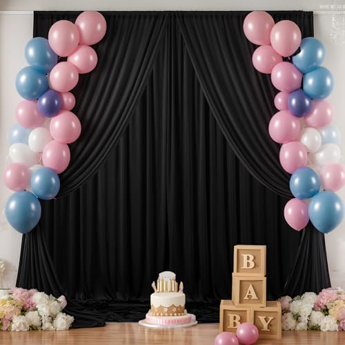 NSSONBEN 20ft x 10ft Wrinkle Free Black Backdrop Curtain for Parties Weddings, 4 Panels Silk Polyester Black Drapes for Backdrop 10 ft Photo Back Drop Cloth for Birthday Graduation Photography Background - Image 3
