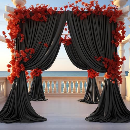 NSSONBEN 20ft x 10ft Wrinkle Free Black Backdrop Curtain for Parties Weddings, 4 Panels Silk Polyester Black Drapes for Backdrop 10 ft Photo Back Drop Cloth for Birthday Graduation Photography Background - Image 5