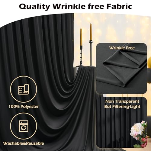 NSSONBEN 20ft x 10ft Wrinkle Free Black Backdrop Curtain for Parties Weddings, 4 Panels Silk Polyester Black Drapes for Backdrop 10 ft Photo Back Drop Cloth for Birthday Graduation Photography Background - Image 4