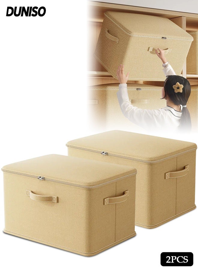 DUNISO 2 Pcs Storage Box，Foldable Clothing Storage Boxes with Zippers＆Handles，Washable Thickened and Wear-resistant Clothes Storage Bins,Sturdy and Durable，for Organizing Clothes, Quilts,Sheets, Toys, Books,45*30*30cm,Beige - Image 1