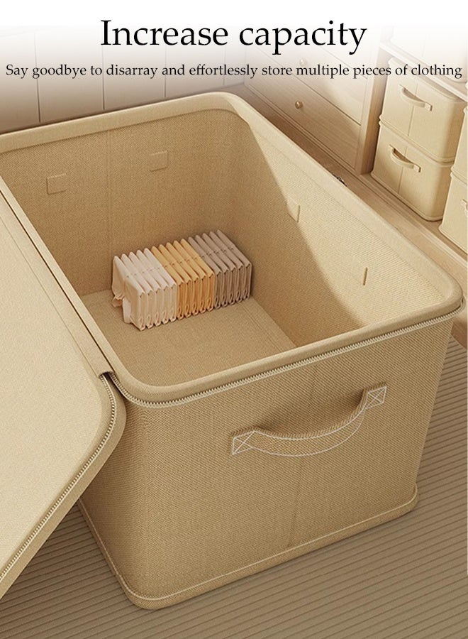 DUNISO 2 Pcs Storage Box，Foldable Clothing Storage Boxes with Zippers＆Handles，Washable Thickened and Wear-resistant Clothes Storage Bins,Sturdy and Durable，for Organizing Clothes, Quilts,Sheets, Toys, Books,45*30*30cm,Beige - Image 3