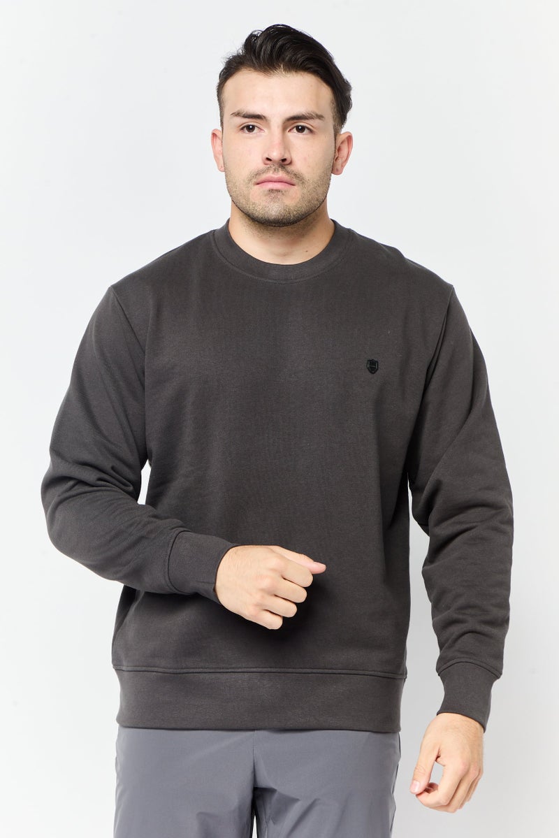 833 POLICE Men Crew Neck Brand Logo Long Sleeves Sweatshirt, Dusty Grey - Image 1