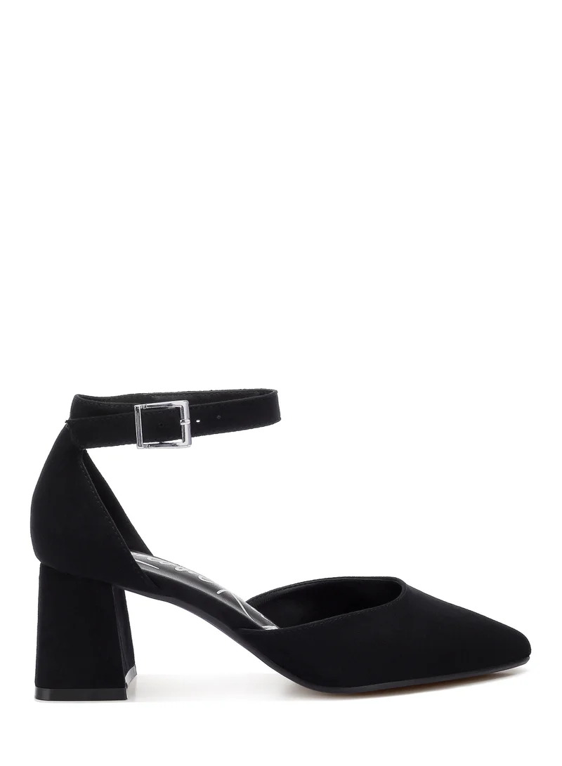 Microfiber Block Heel Sandals in Black