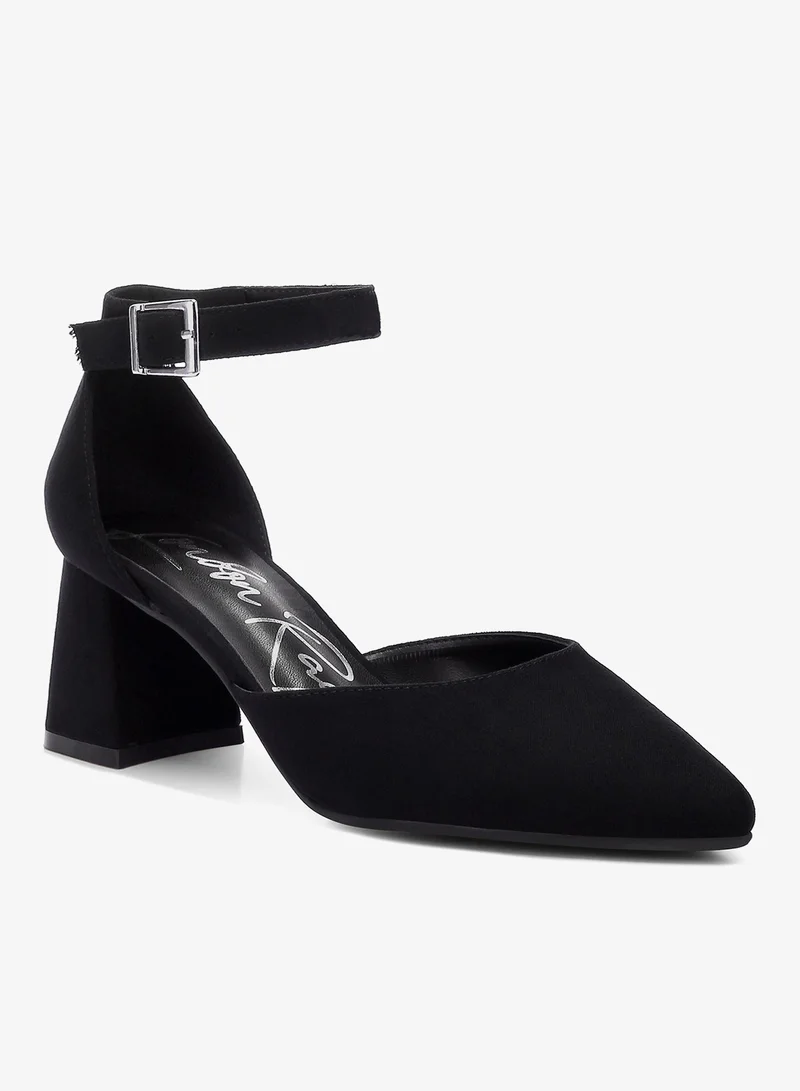 لندن راج صندل بكعب سميك من الألياف الدقيقة باللون الأسود