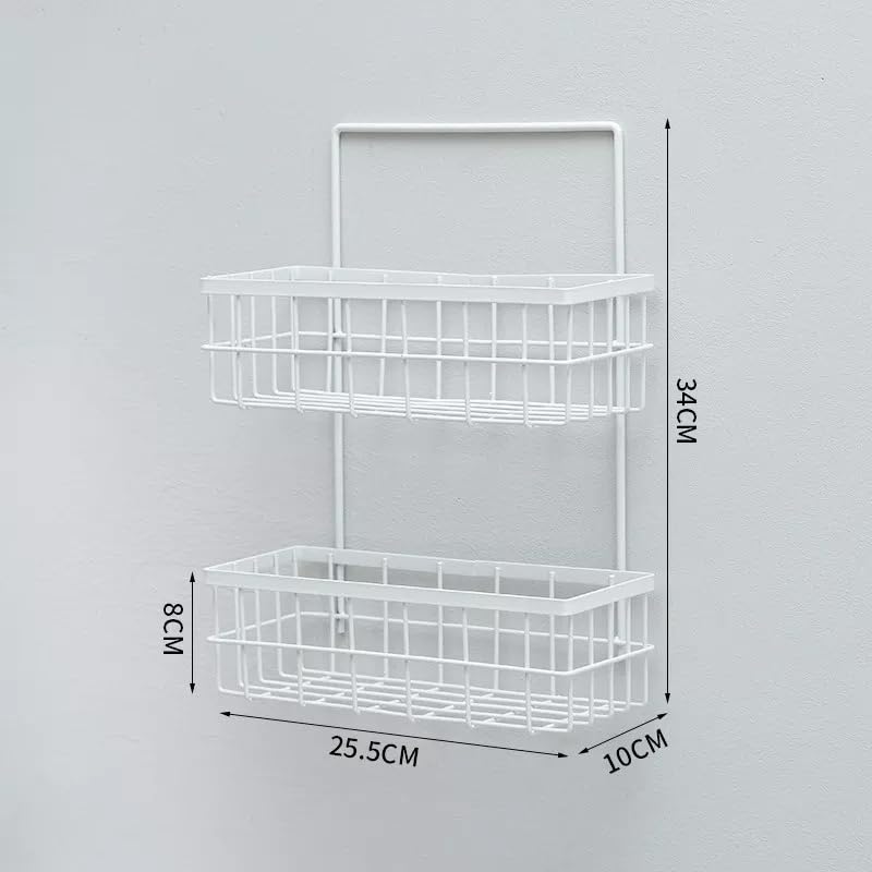 KERFORA 2 Layer Metal Wire Rack Multipurpose Kitchen Bathroom Shelf Wall Decorative Storage Rack Magic Sticker Rack Shelf, Metal Basket 2 Layer (Multicolor) - Image 5