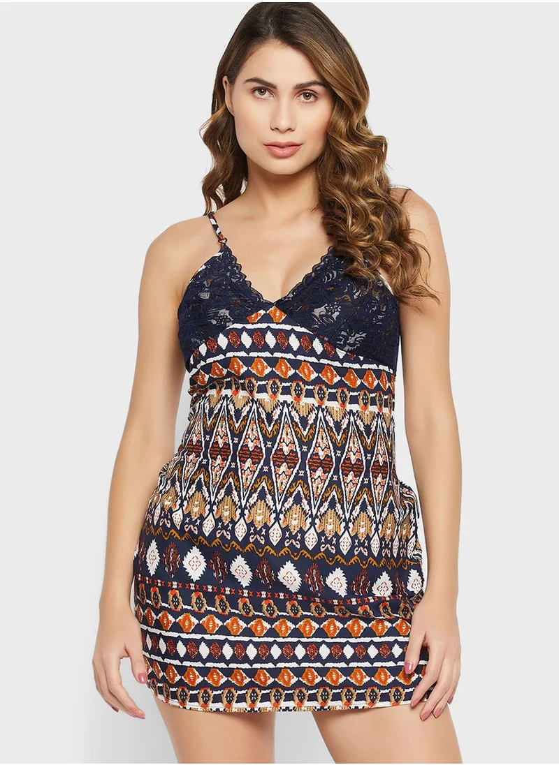 Clovia Strappy Printed Babydoll