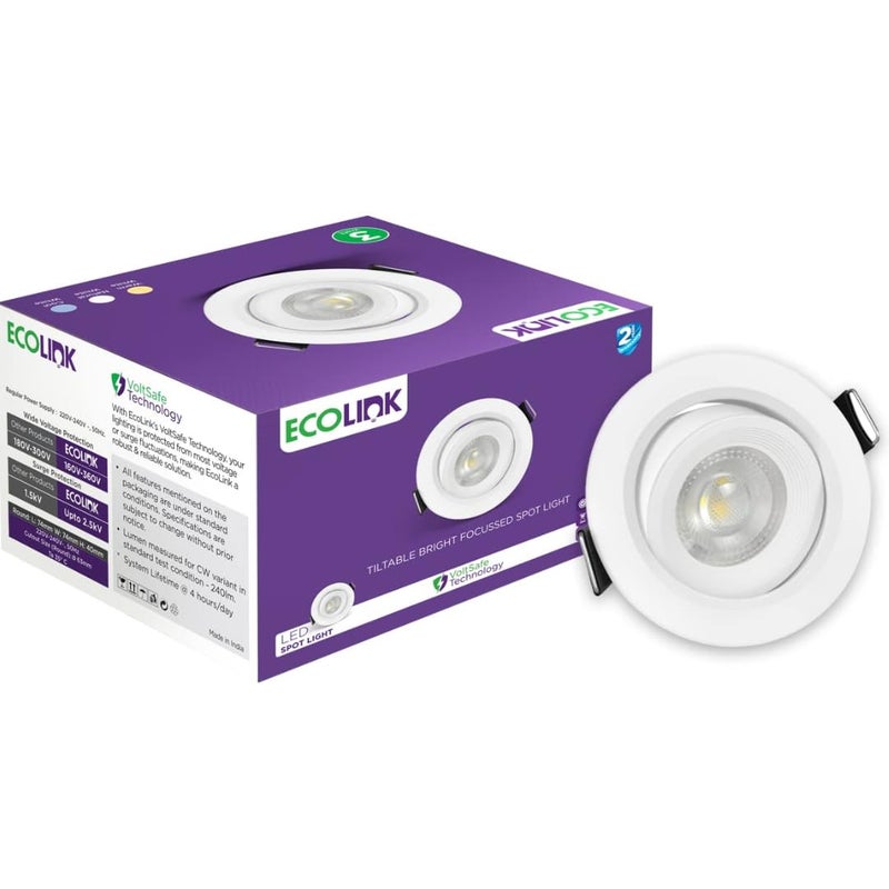 EcoLink Polycarbonate 3W LED Tiltable Spot Light | Spot Light for Display & Home Decoration | Cut Out: 63Mm, Color: Warm White, Pack of 1 - Image 3
