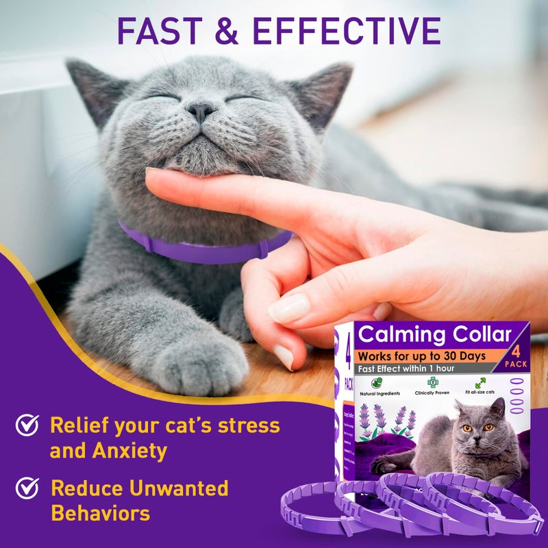 PetAtlas بياتلاس 4 عبوة طوق مهدئ للقطط – طوق مهدئ للقطط يحتوي على الفيرومونات لتخفيف قلق القطط والتوتر – أطواق مهدئة قابلة للتعديل مقاومة للماء مع خاصية الانفصال السريع ومكونات طبيعية وفيرومونات ذات تأثير سريع - Image 2