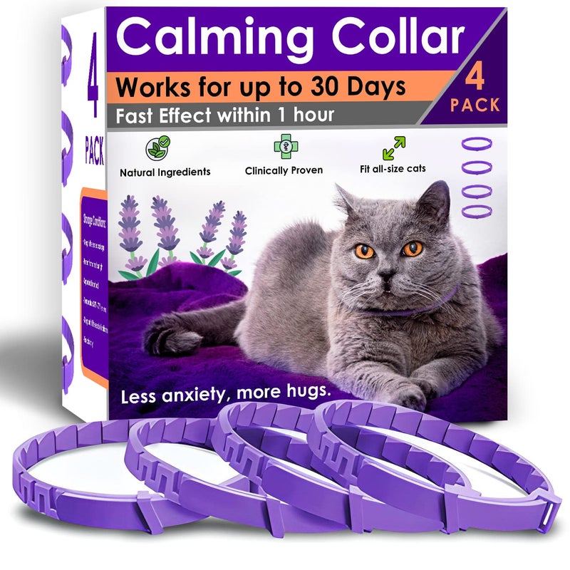 PetAtlas بياتلاس 4 عبوة طوق مهدئ للقطط – طوق مهدئ للقطط يحتوي على الفيرومونات لتخفيف قلق القطط والتوتر – أطواق مهدئة قابلة للتعديل مقاومة للماء مع خاصية الانفصال السريع ومكونات طبيعية وفيرومونات ذات تأثير سريع - Image 1