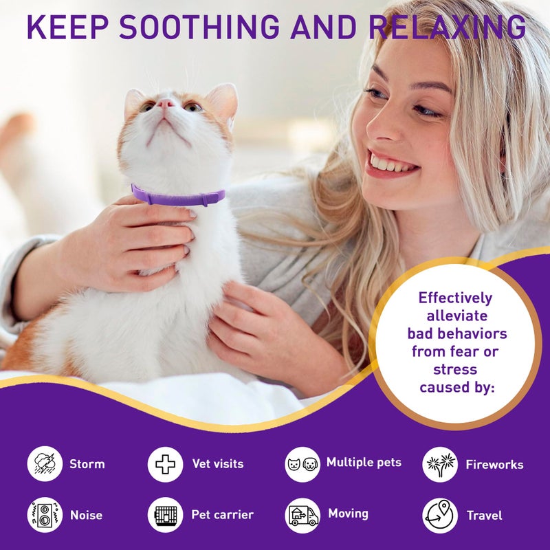 PetAtlas بياتلاس 4 عبوة طوق مهدئ للقطط – طوق مهدئ للقطط يحتوي على الفيرومونات لتخفيف قلق القطط والتوتر – أطواق مهدئة قابلة للتعديل مقاومة للماء مع خاصية الانفصال السريع ومكونات طبيعية وفيرومونات ذات تأثير سريع - Image 3