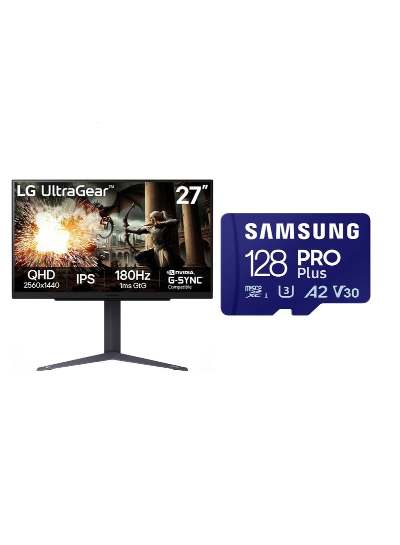 LG Velocity Lite Gamer Bundle - LG UltraGear 27” 200Hz QHD Monitor + Samsung 128GB Pro Plus microSD with SD Adapter - Image 1