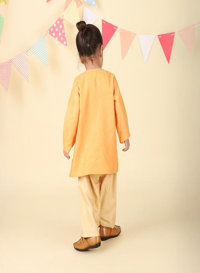 Fabindia Yellow Viscose Silk Kurta Set - Image 4