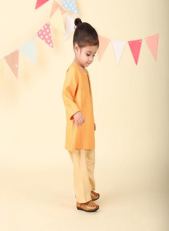 Fabindia Yellow Viscose Silk Kurta Set - Image 3