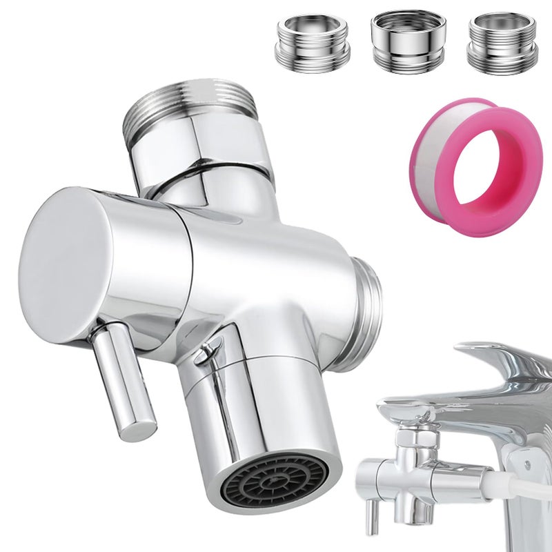 3 Way Shower Diverter Solid Brass Sink Valve Faucet Splitter for Kitchen or Bathroom M22M24 M22G12 Adaptor Silver
