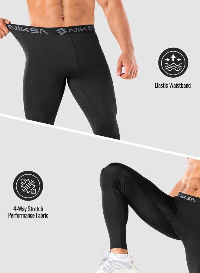 Niksa 1/3 Pack Men's Compression Pants with Pocket, Performance Athletic Sports Leggings & Gym Tights for Running Yoga Basketball Workout Sports Black - Image 4