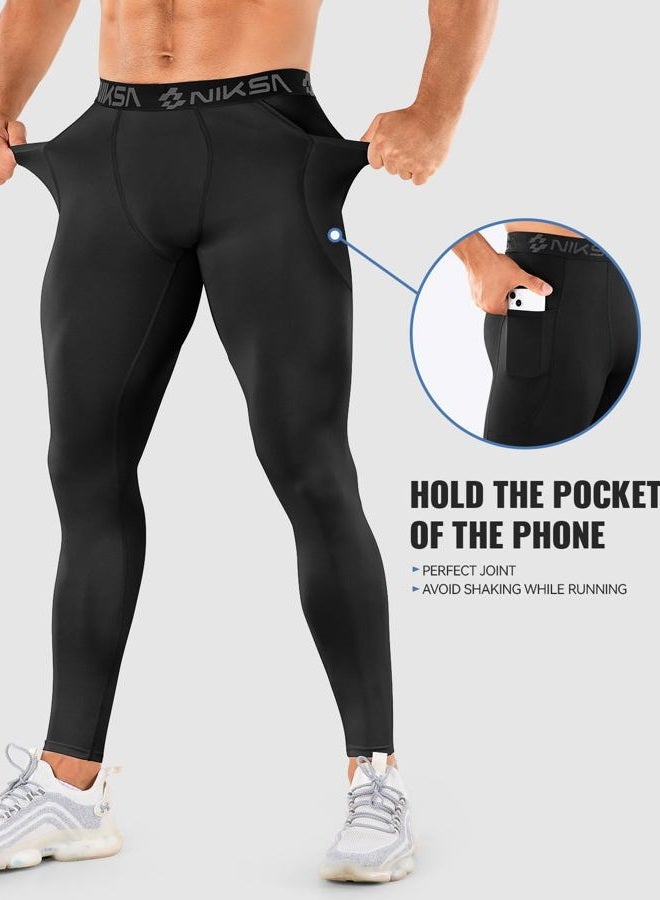 Niksa 1/3 Pack Men's Compression Pants with Pocket, Performance Athletic Sports Leggings & Gym Tights for Running Yoga Basketball Workout Sports Black - Image 3