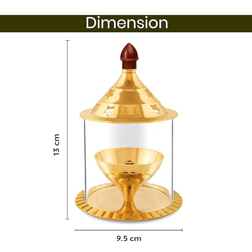Thangam Medium Size Akhand Diya Decorative Brass Glass Oil Lamp | Tea Light Holder | Diya with Borosilicate Glass | Puja Dia for Mandir | Lantern Dia (13CM) - Image 4