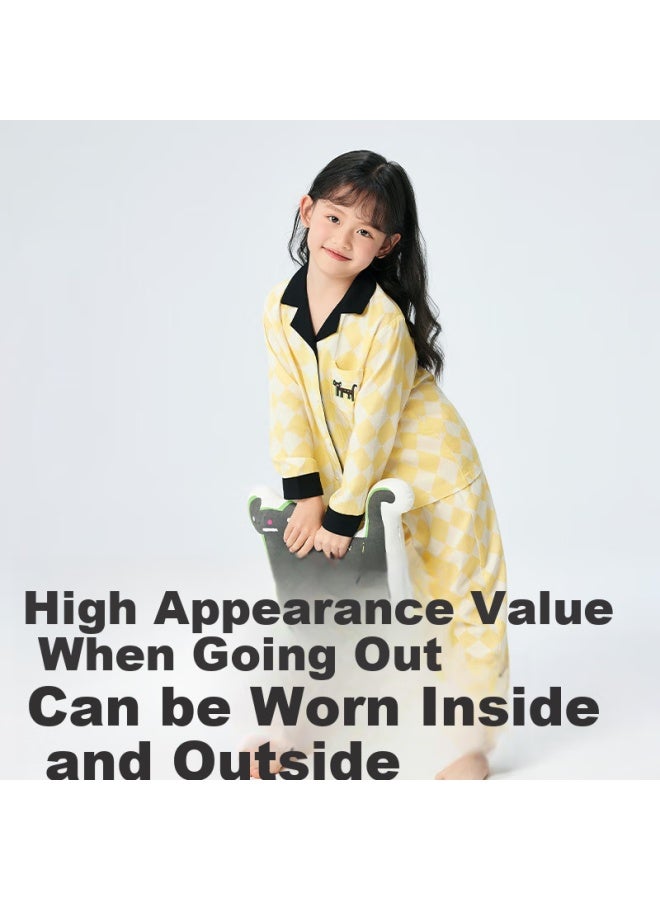 Potatokids Xiaofanshupotatokids Children's Home Wear Spring And Summer Skin-friendly Breathable Long-sleeve Parent-child Outfit Plaid Pajama Set, Spruce Green, 110 - Image 2
