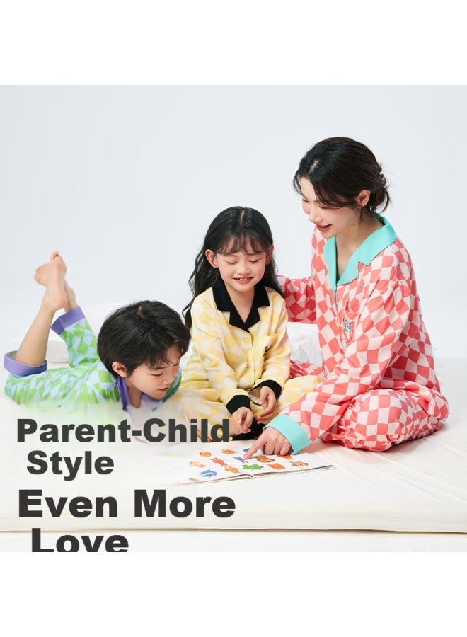 Potatokids Xiaofanshupotatokids Children's Home Wear Spring And Summer Skin-friendly Breathable Long-sleeve Parent-child Outfit Plaid Pajama Set, Spruce Green, 110 - Image 1