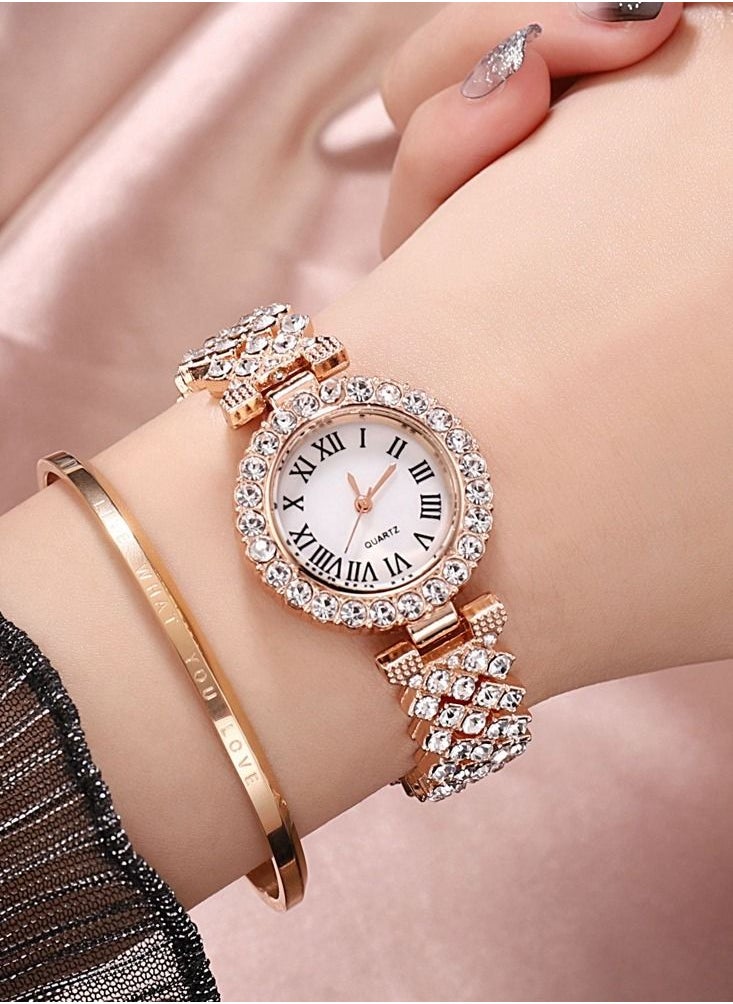 Excefore - Women Luxury Watches, 2 Pcs Lady Watches with Bracelet Set, Analogue Quartz Diamond Watches with Stainless Steel Strap, Lady Rhinestone Wrist Watch+Jewelry Cuff Bracelet Set - Image 1