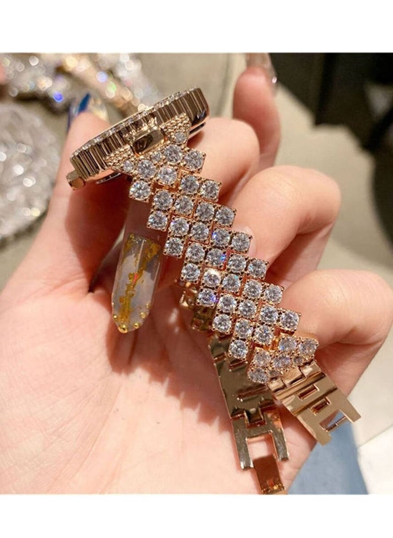 Excefore - Women Luxury Watches, 2 Pcs Lady Watches with Bracelet Set, Analogue Quartz Diamond Watches with Stainless Steel Strap, Lady Rhinestone Wrist Watch+Jewelry Cuff Bracelet Set - Image 1