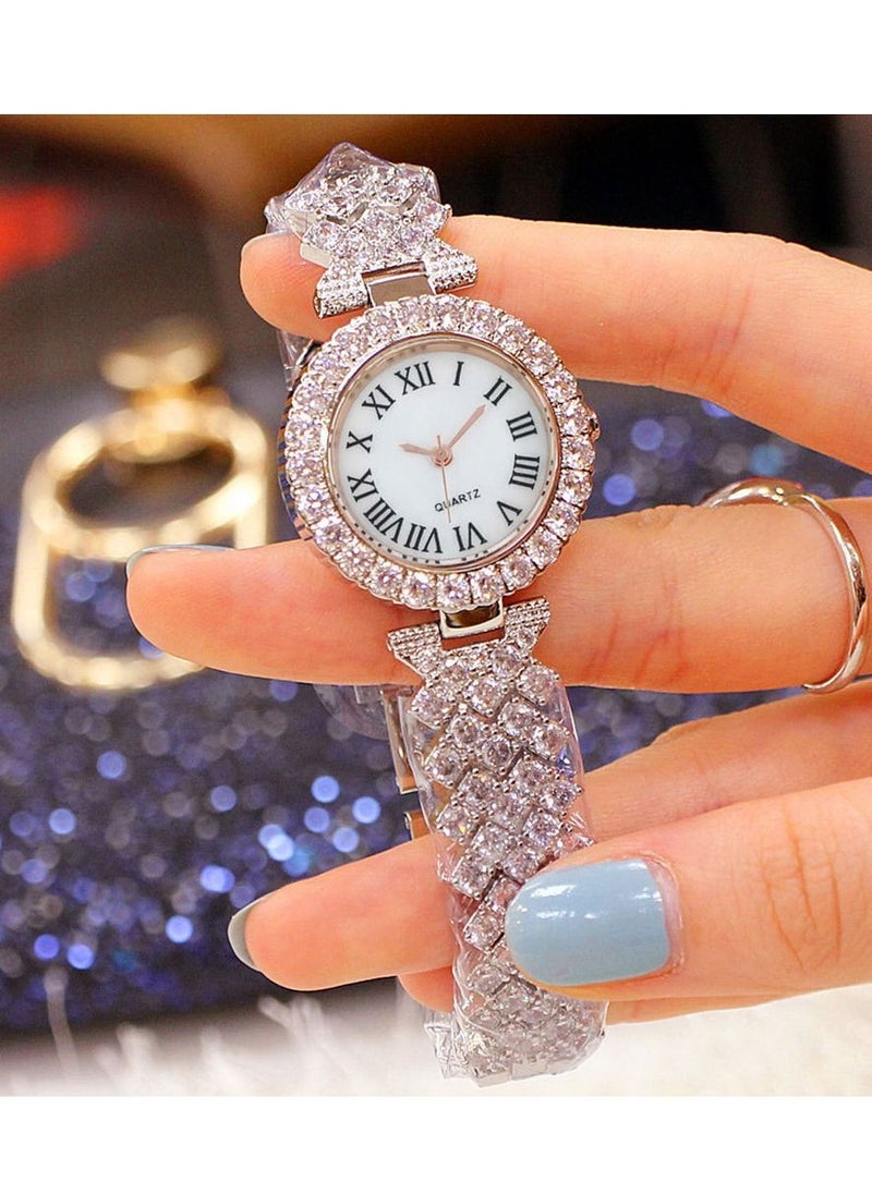 Excefore - Women Luxury Watches, 2 Pcs Lady Watches with Bracelet Set, Analogue Quartz Diamond Watches with Stainless Steel Strap, Lady Rhinestone Wrist Watch+Jewelry Cuff Bracelet Set - Image 1