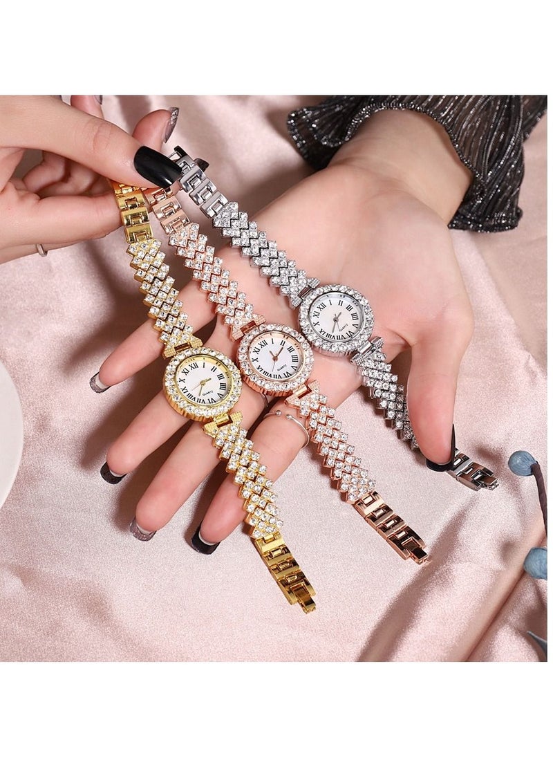 Excefore - Women Luxury Watches, 2 Pcs Lady Watches with Bracelet Set, Analogue Quartz Diamond Watches with Stainless Steel Strap, Lady Rhinestone Wrist Watch+Jewelry Cuff Bracelet Set - Image 1