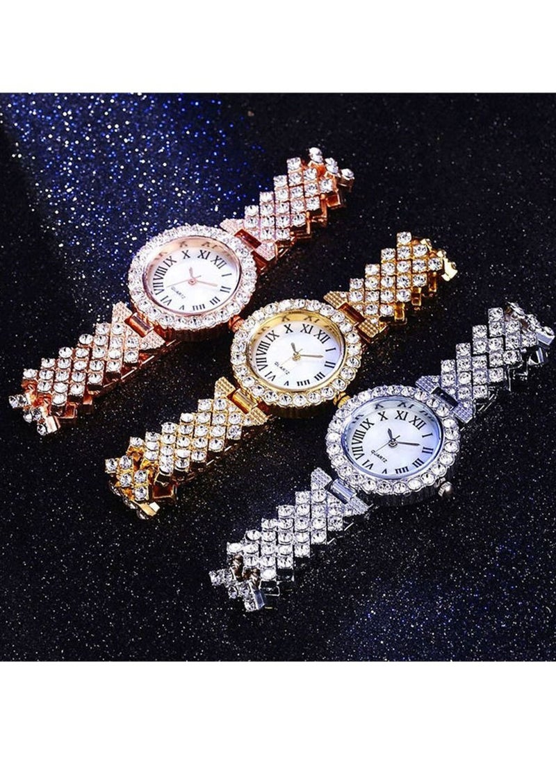 Excefore - Women Luxury Watches, 2 Pcs Lady Watches with Bracelet Set, Analogue Quartz Diamond Watches with Stainless Steel Strap, Lady Rhinestone Wrist Watch+Jewelry Cuff Bracelet Set - Image 1