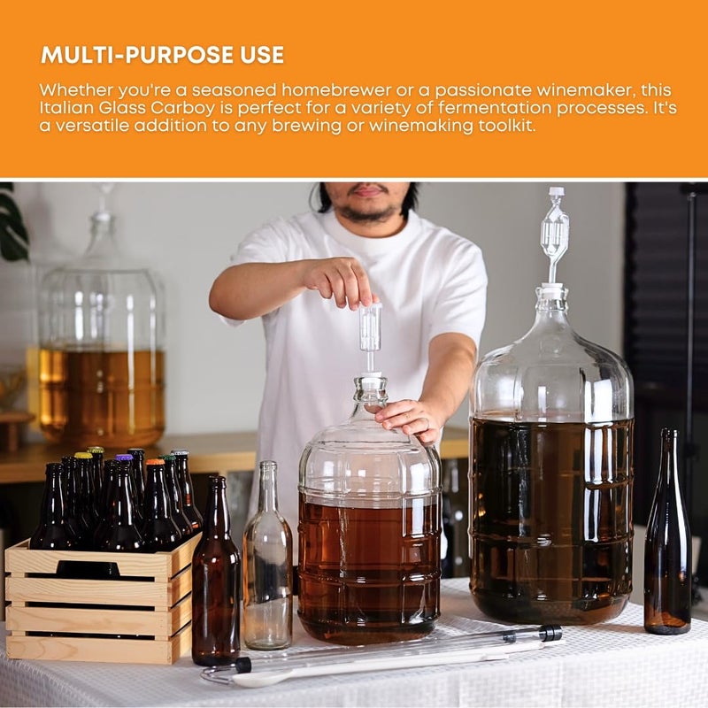 FastRack 5 Gallon Glass Carboy | Clear Italian Glass Fermenter for Wine & Beer Brewing, Home Fermentation Container | Durable Jug for Storage or Aging, Fits #7 Stopper (Not Included) - Image 3