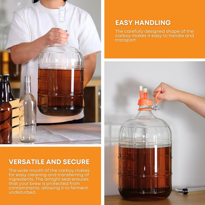 FastRack 5 Gallon Glass Carboy | Clear Italian Glass Fermenter for Wine & Beer Brewing, Home Fermentation Container | Durable Jug for Storage or Aging, Fits #7 Stopper (Not Included) - Image 2