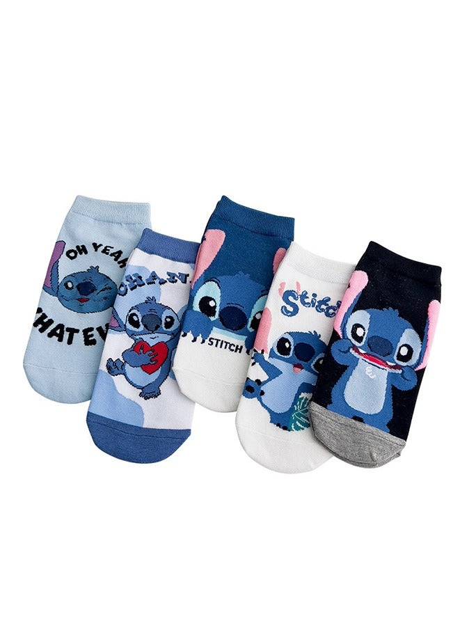 5 Pairs Lilo & Stitch Short Socks Cartoon Stitch Cute Cotton Socks Summer Ankle Boot Low Cut Socks  - Image 1