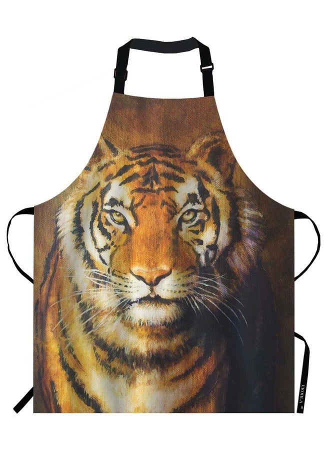 EKOBLA Tiger Aprons Head Color Oil Painting Animal Portrait Artwork Beautiful Eyes Fur Wild Waterproof Resistant Chef Cooking Kitchen BBQ Adjustable Aprons for Women Men 27x31 Inch - Image 1