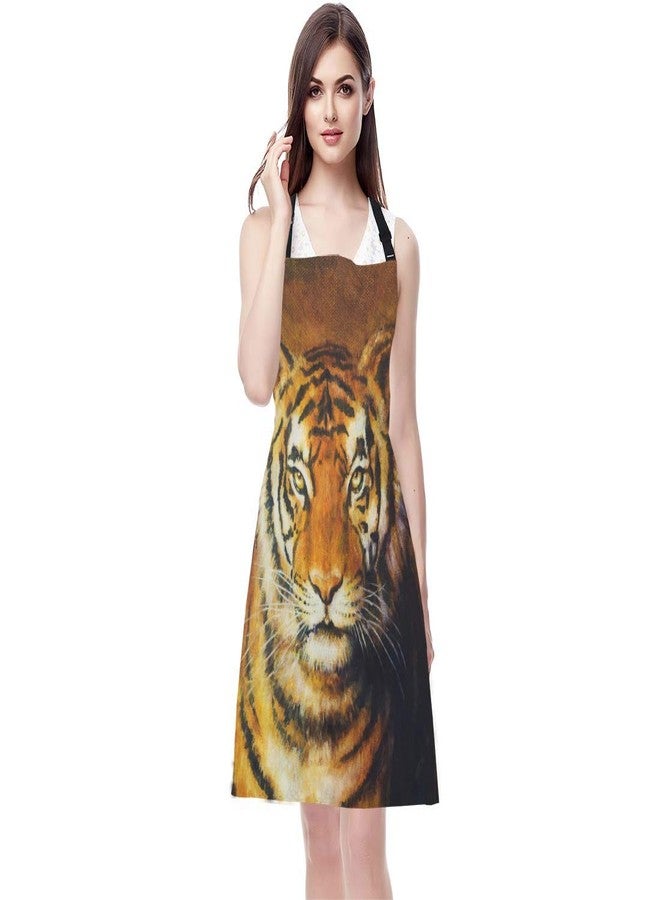 EKOBLA Tiger Aprons Head Color Oil Painting Animal Portrait Artwork Beautiful Eyes Fur Wild Waterproof Resistant Chef Cooking Kitchen BBQ Adjustable Aprons for Women Men 27x31 Inch - Image 2