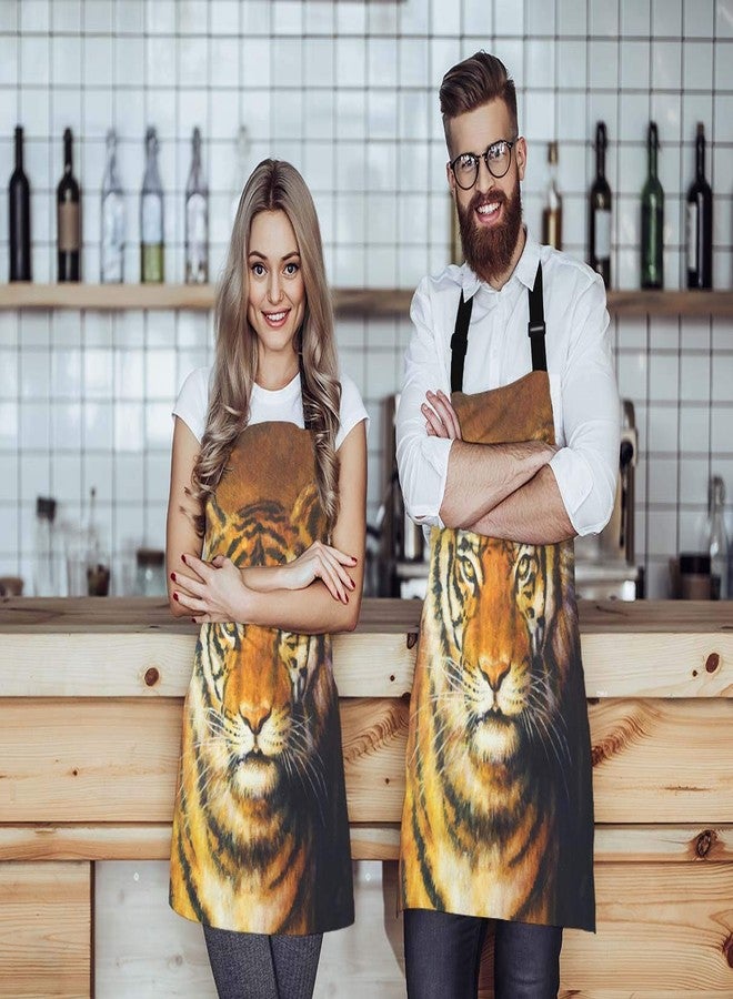 EKOBLA Tiger Aprons Head Color Oil Painting Animal Portrait Artwork Beautiful Eyes Fur Wild Waterproof Resistant Chef Cooking Kitchen BBQ Adjustable Aprons for Women Men 27x31 Inch - Image 4