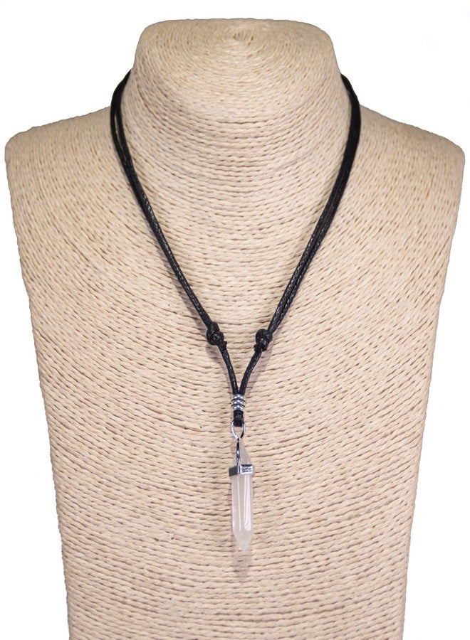 BlueRica Crystal Quartz Point on Adjustable Black Cord Necklace - Image 3