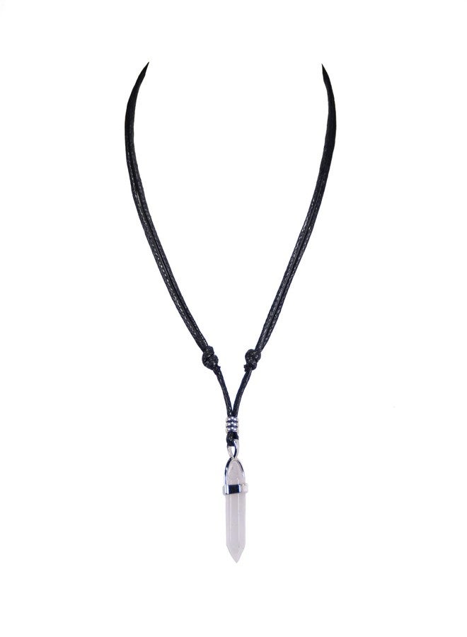BlueRica Crystal Quartz Point on Adjustable Black Cord Necklace - Image 1