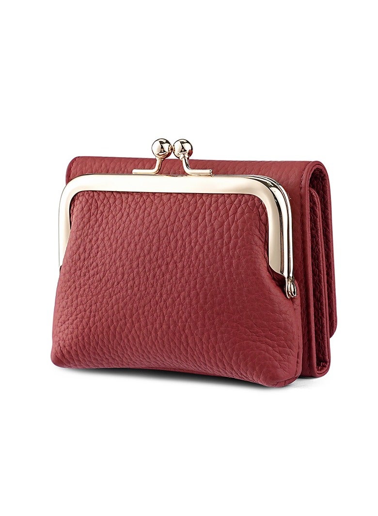 SKT Shiketro Genuine Leather Women's Wallet Japanese Style Three-Fold Coin Purse Top Layer Cowhide High-Grade Coin Purse  [Claret] - Image 1